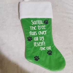 Kitty Felt CHRISTMAS Stocking Santa The Tree Falls Over all By Itself. The Cat.
